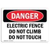 Signmission OSHA Sign, 18" Height, 24" Wide, Aluminum, Electric Fence Do Not Climb Do Not Touch, Landscape OS-DS-A-1824-L-2111